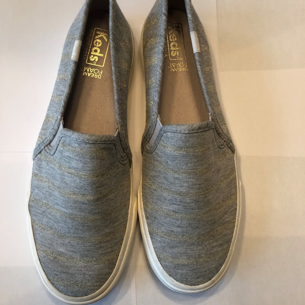 Keds Slip On Shoes - Grey Jersey Material w Gold